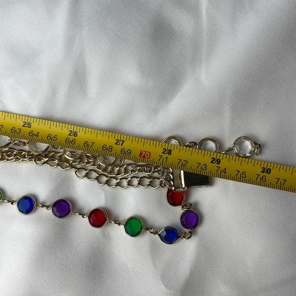 Multi Strand Necklace w/ Multi-Color Faux Crystals & link Chain Strands. - Picture 4 of 5